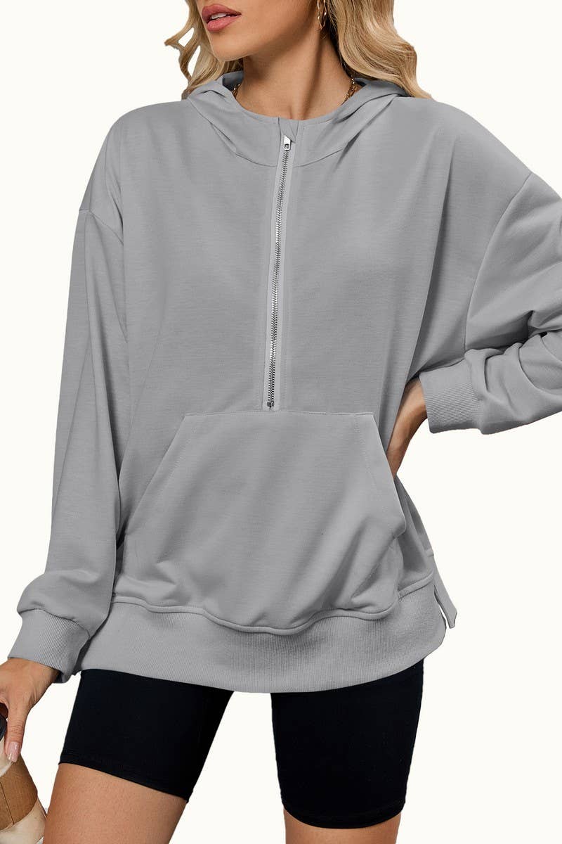 CWOHOL1120_HOODED ZIP UP POCKET LONG SLEEVE SWEATSHIRT