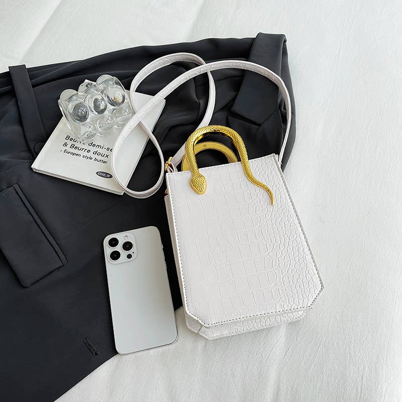 Stone-patterned glossy hand-held tote bag