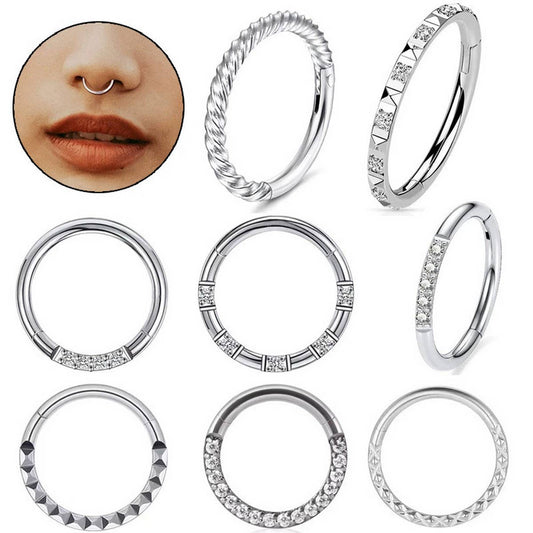 Crystal Studded Septum Nose Ring Piercing