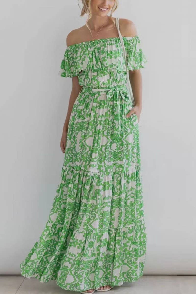 CWDSD7943_OFF SHOULDER FLORAL RUFFLED LONG DRESS