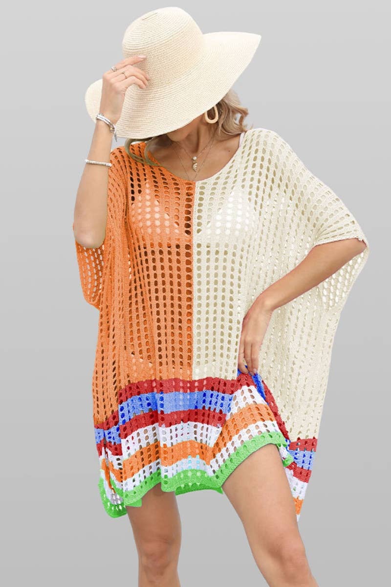 CWTBLS0760_SEXY CUT-OUT BAT-SLEEVE BEACH SMOCK