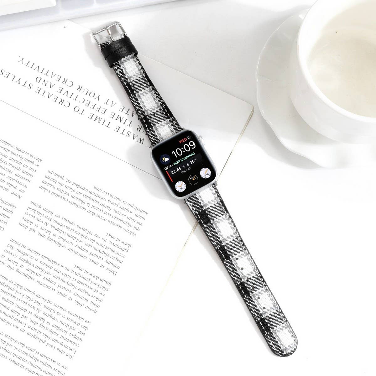 IWATCH8-1 PLUSH CHECKERED LEATHER STRAP