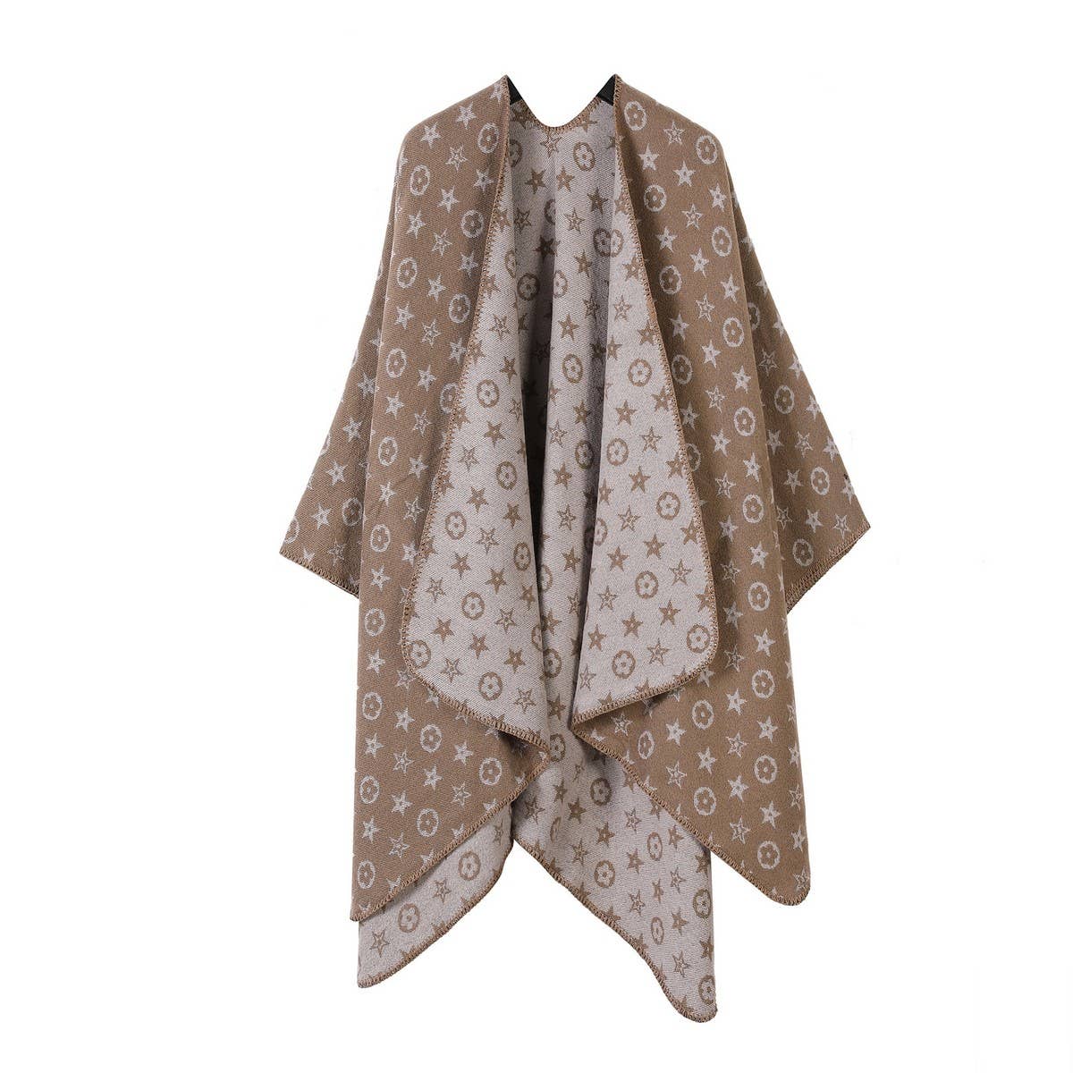 FAUX CASHMERE SHAWL CAPE WITH OUTER CAPE SCARF