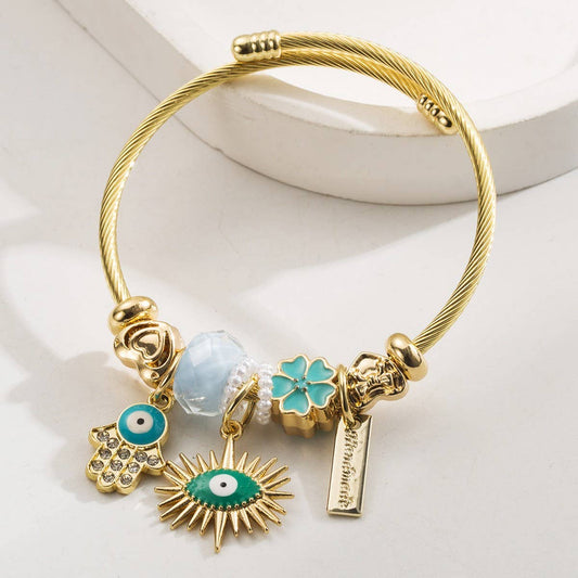 Trendy Evil Eye Charm Stainless Steel Bracelet