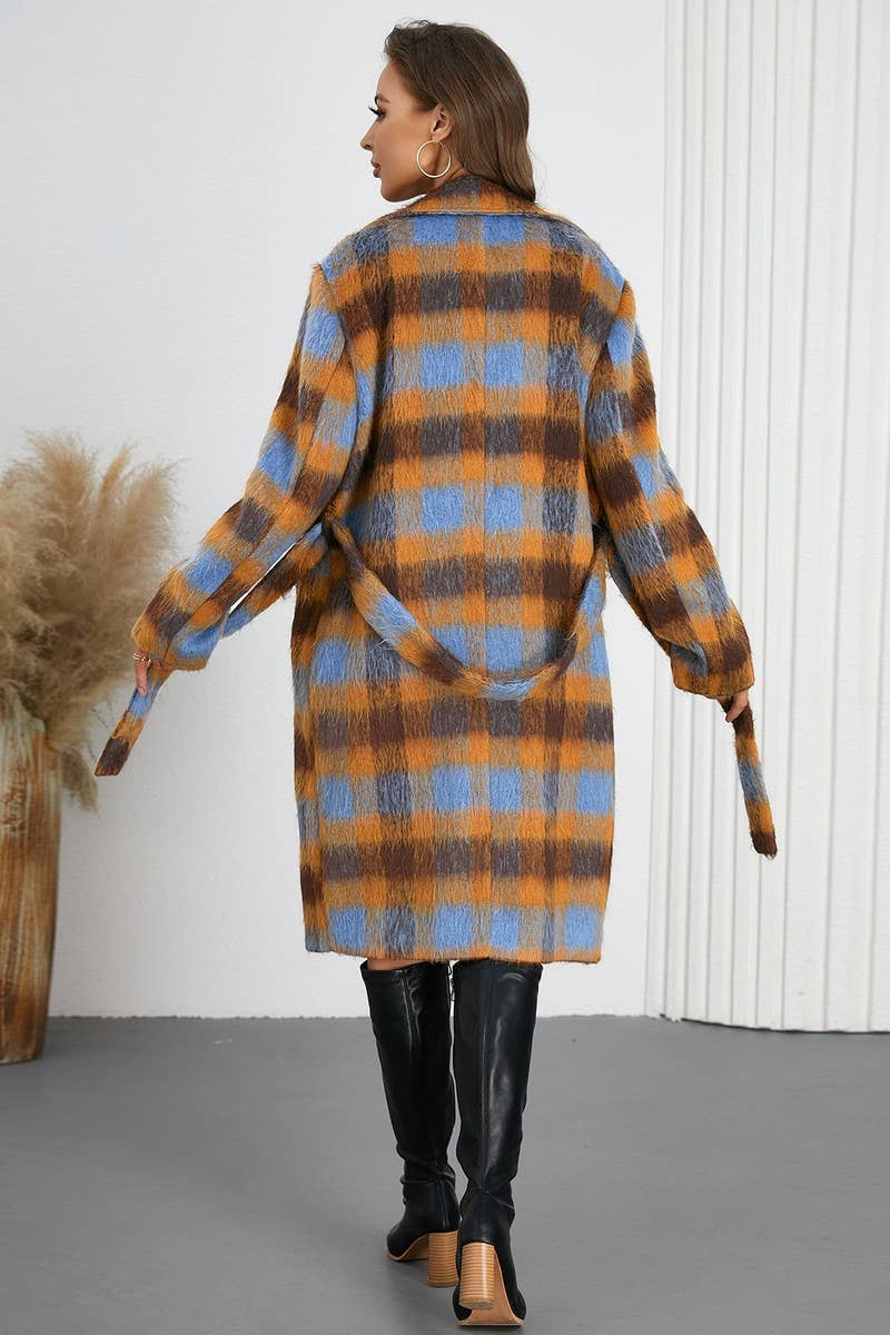 CWOCO0945_TIE-TIE LAPEL PLAID CONTRAST COLOR TWEED COAT