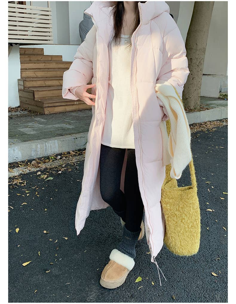 Temperament hooded knee-thick cotton-jacket