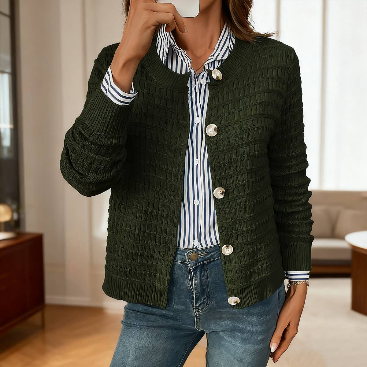 Solid-color commuter knitted casual Cardigan