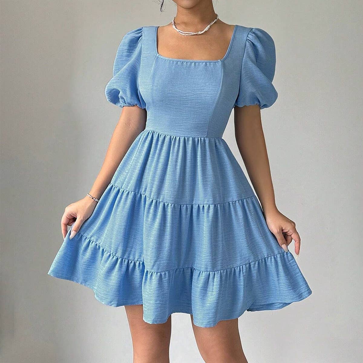 Square-neck,backless,high-waisted A-line dress