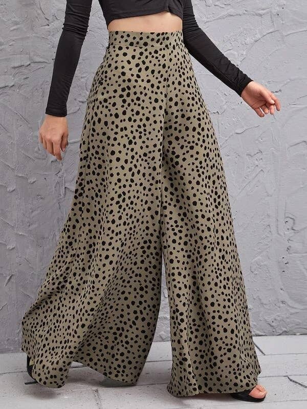 HIGH-WAISTED LEOPARD PRINT SLACKS WITH WIDE LEGS