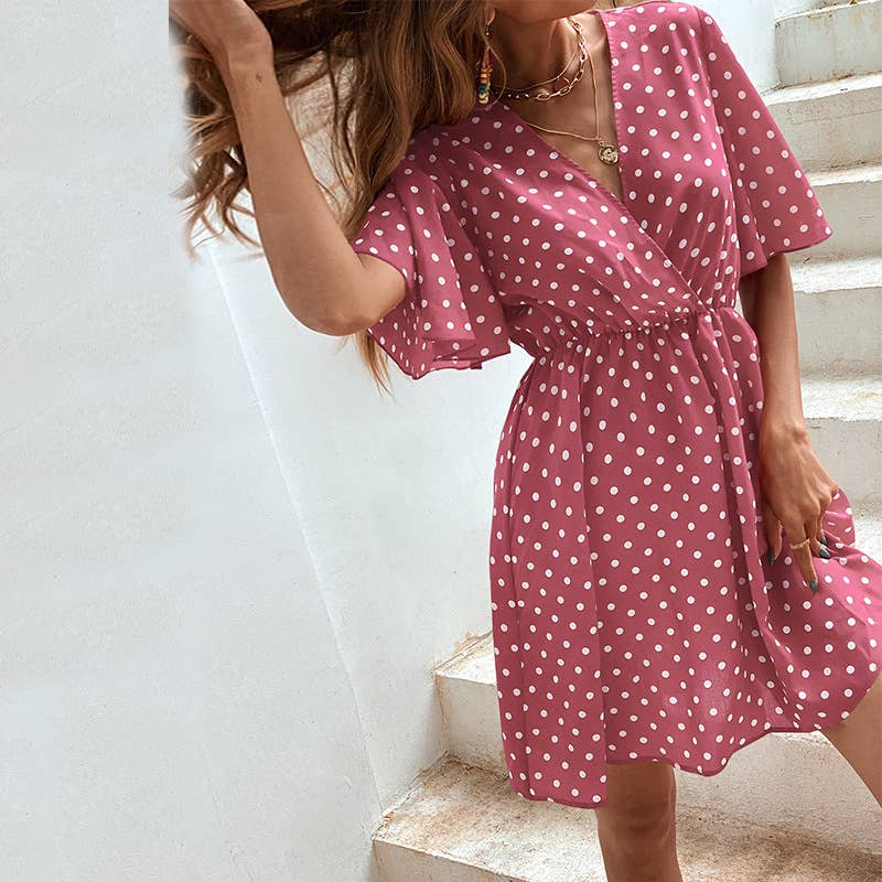 TEMPERAMENT V-NECK PRINT POLKA DOT DRESS