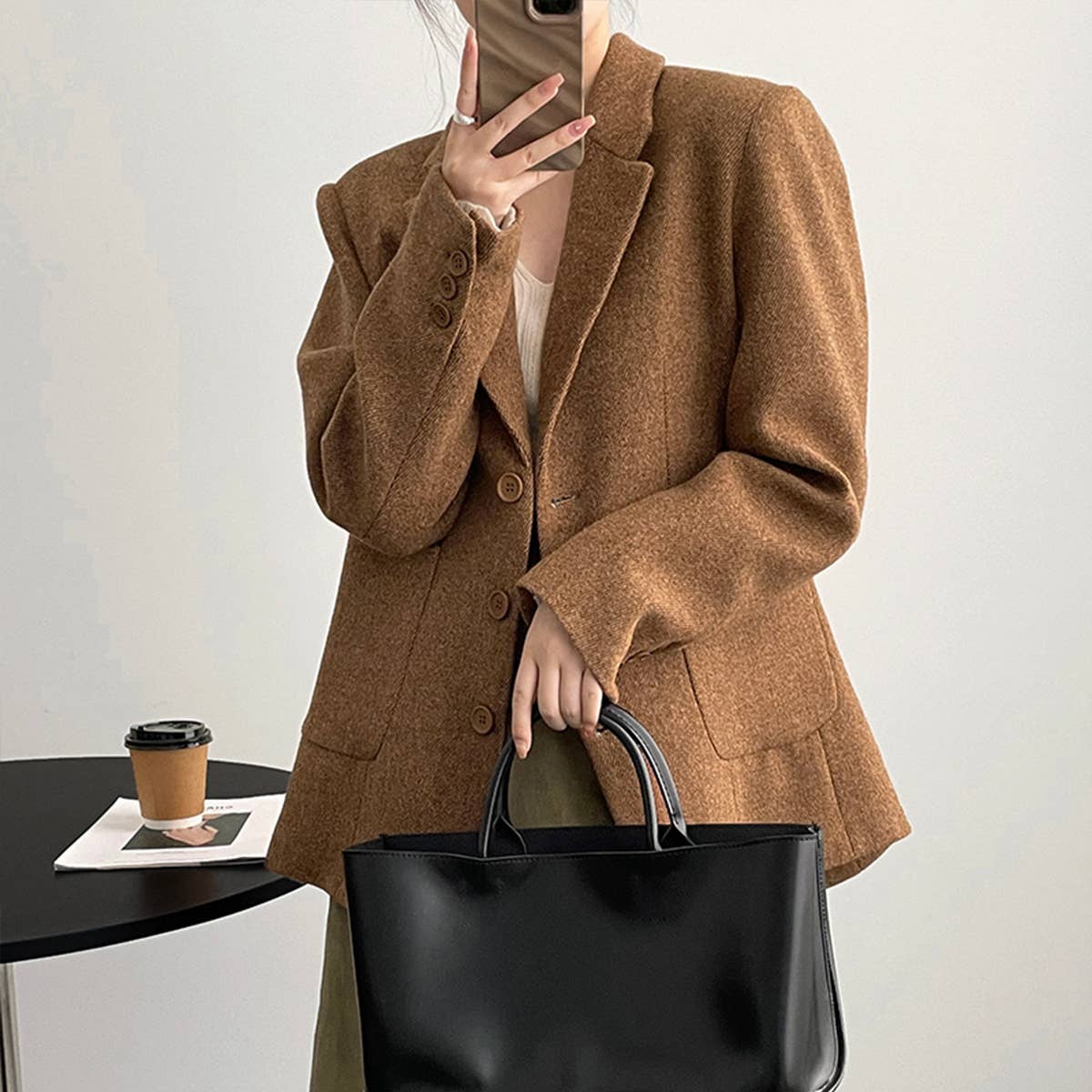 Wool suit style single breasted coat