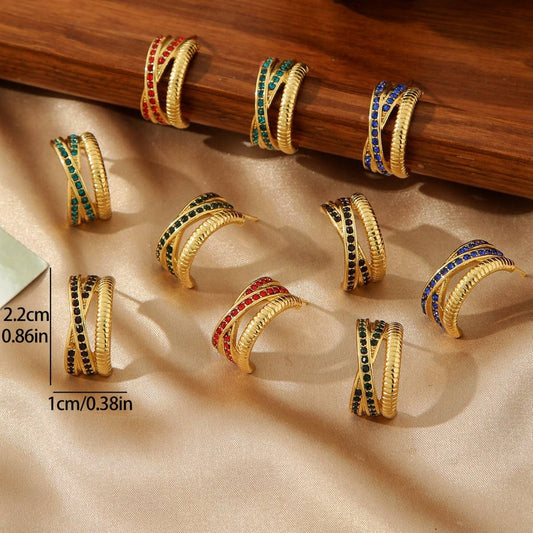 TITANIUM STEEL GOLD-PLATED INLAID ZIRCON EARRINGS