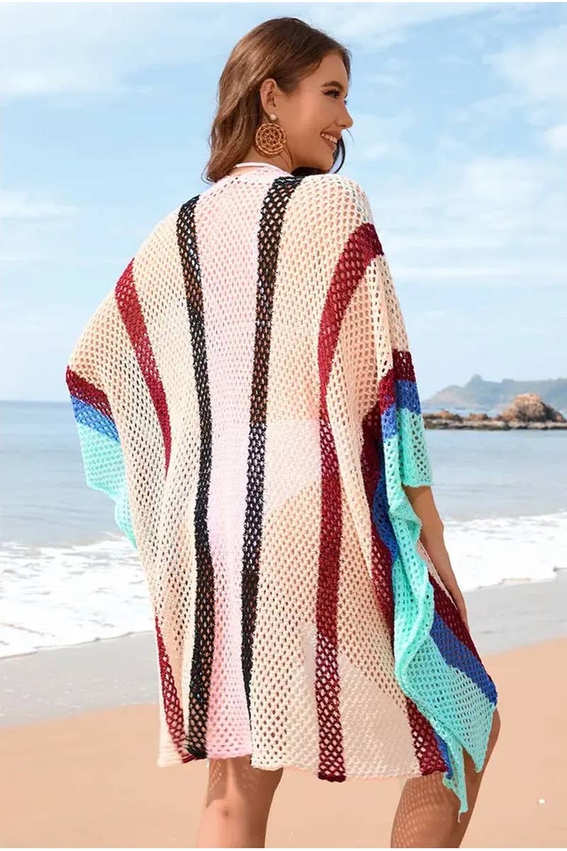 CWDSD7357_SPLICED   HOLLOW BEACH DRESS LOOSE BIKINI COVER UP