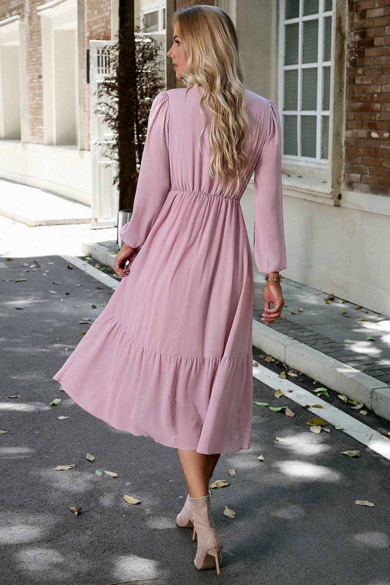 CWDMD0745_Deep V-neck Long Sleeve Maxi Dress