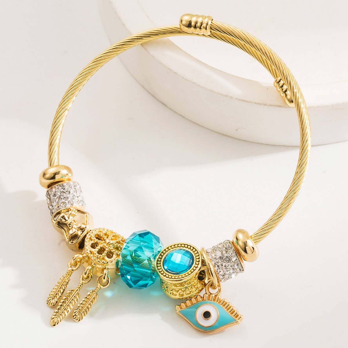 Gold Evil Eye Charm Stainless Steel Bracelet
