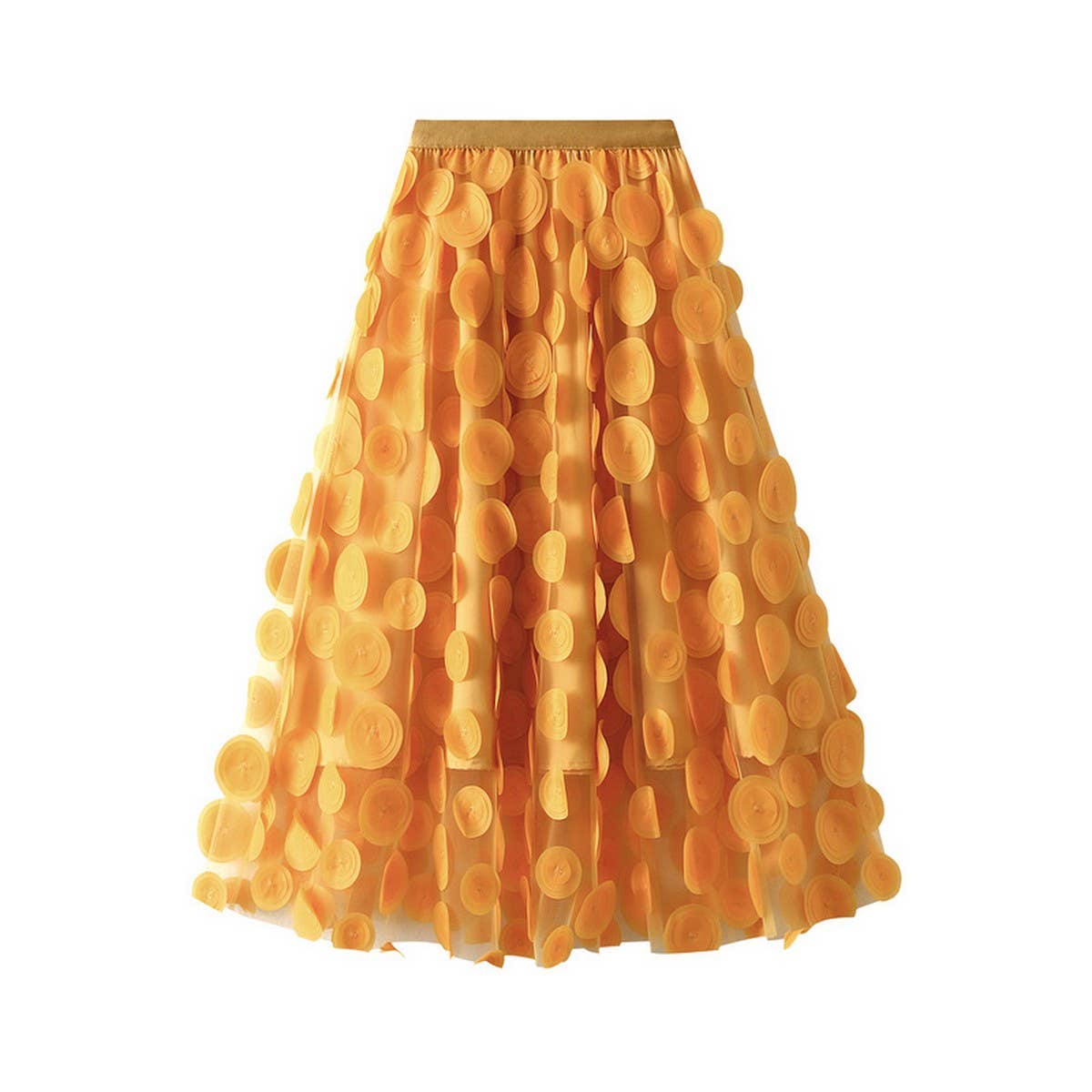 3D Polka Dot Tulle A-Line Flared Midi Skirt_CWBMS0379