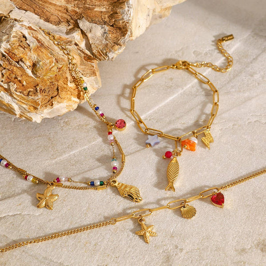 18K Gold Fish Star Pearl Bracelet in Steel_CWAJE4642