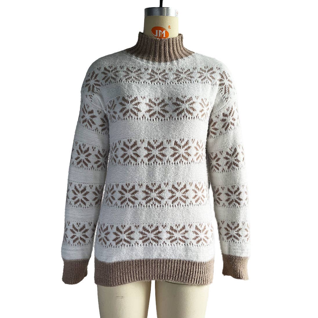 TURTLENECK SNOWFLAKE JACQUARD LONG SLEEVE SWEATER