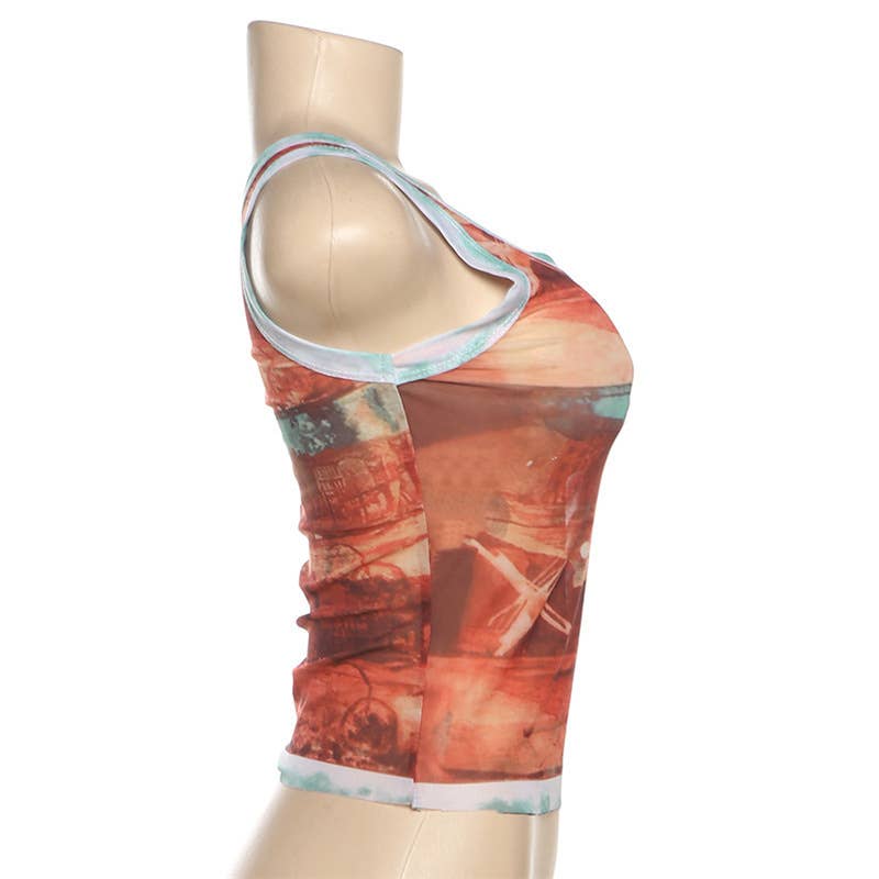 Fashion Sexy Slim Fit Crop Top with Print