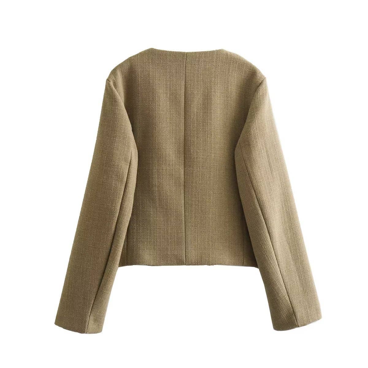 Round neck, loose golden buttons Short jacket