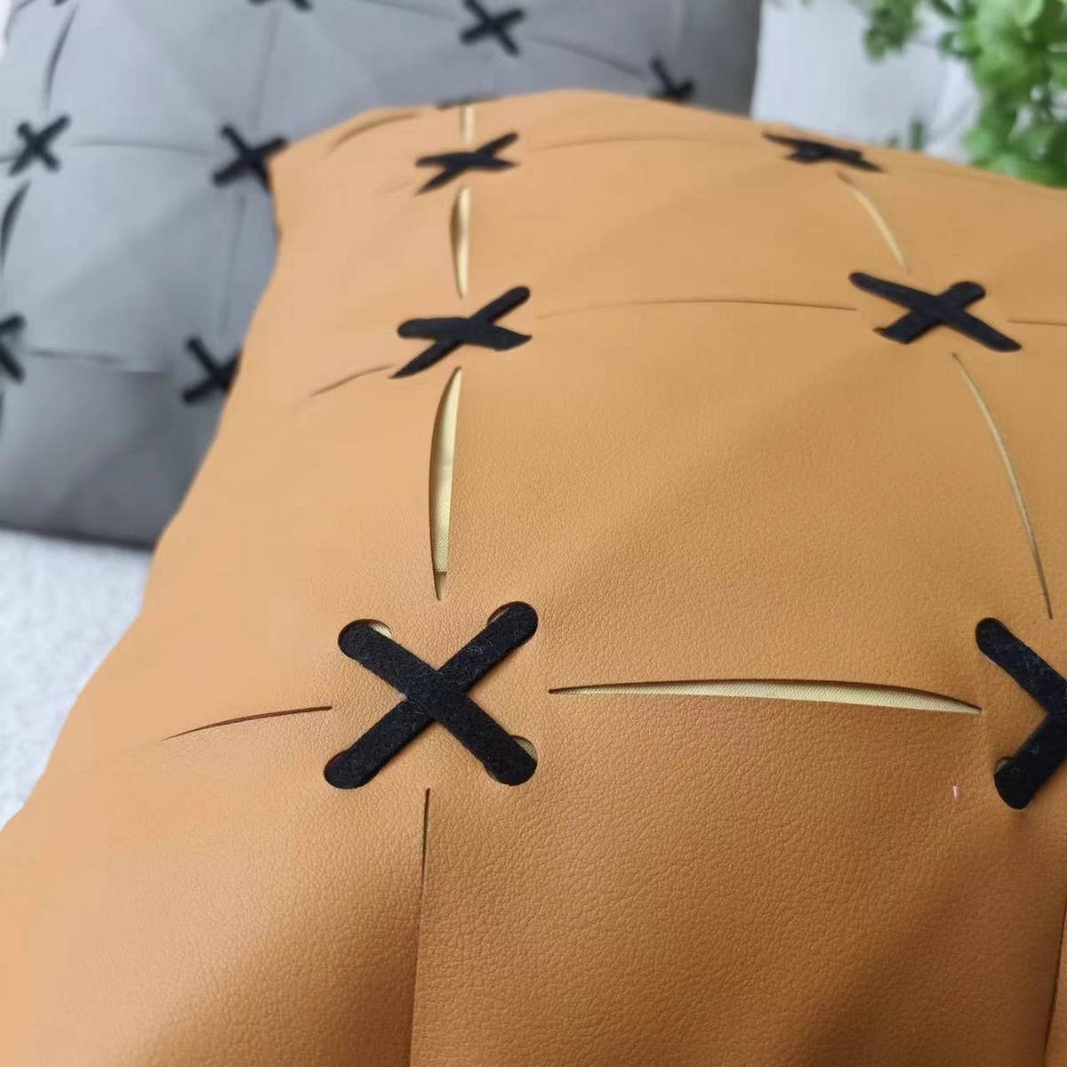 SIMPLE  LEATHER SPLICING THROW PILLOW CASES