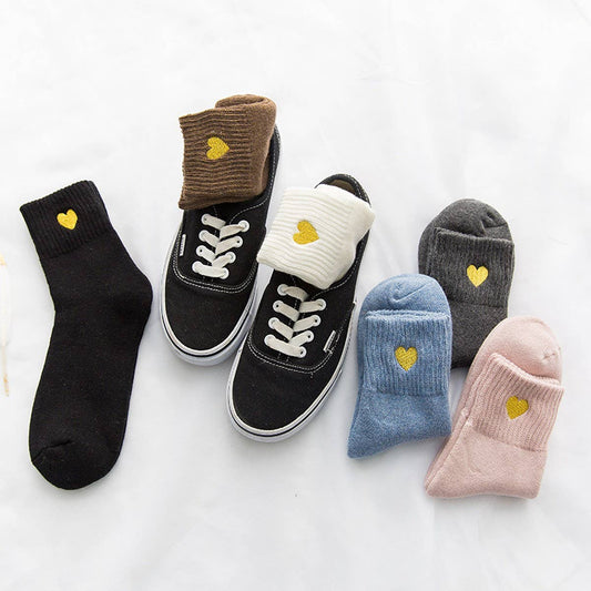 WINTER HEART EMBROIDERY WARM TERRY SOCKS