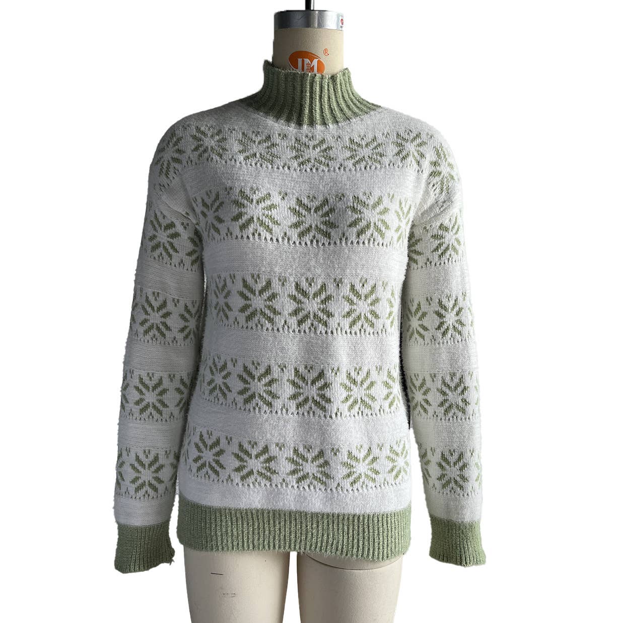 TURTLENECK SNOWFLAKE JACQUARD LONG SLEEVE SWEATER