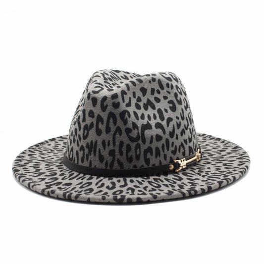 WOOLEN LEOPARD PRINT JAZZ HAT WIDE BRIM FELT HAT_CWAH2606
