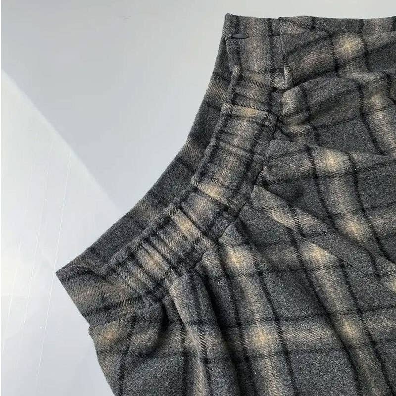 Thickened retro checkered long skirt