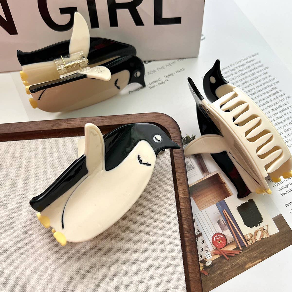 Cute Penguin Acetate Shark Hair Claw Clip