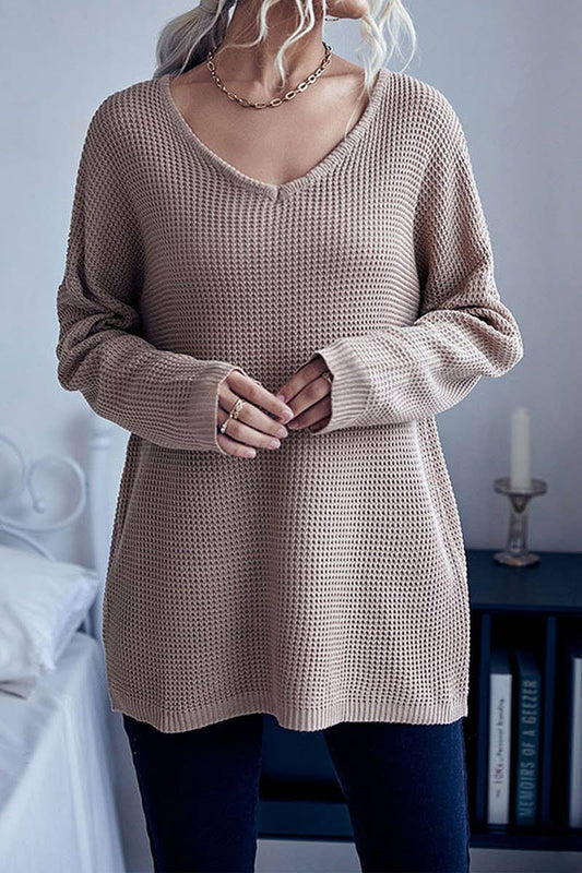 Cwttl1953_Early Autumn Casual Loose V-Neck Chunky Sweater