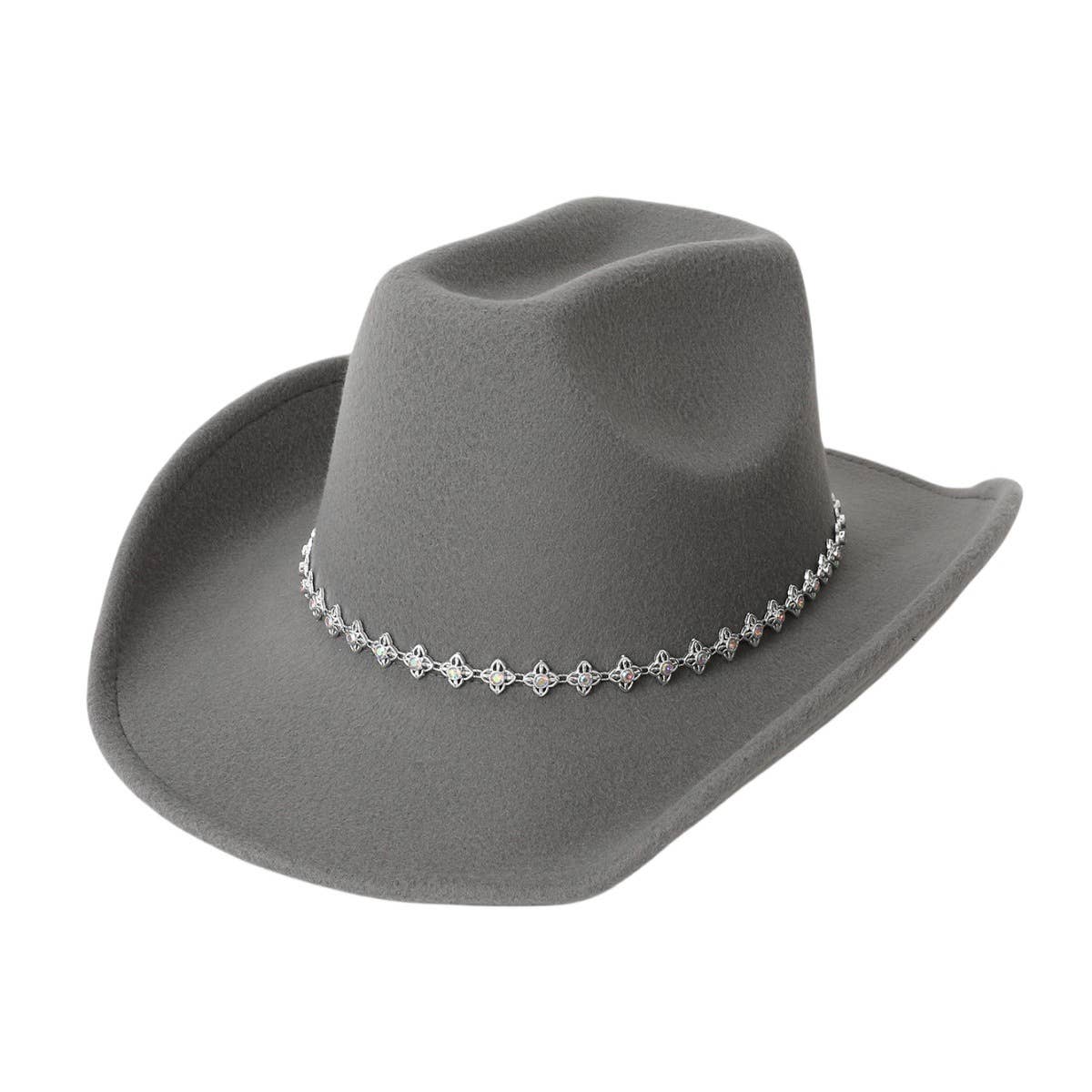 Rhinestone Western Felt Fedora Travel Cowboy Hat_CWAH3641