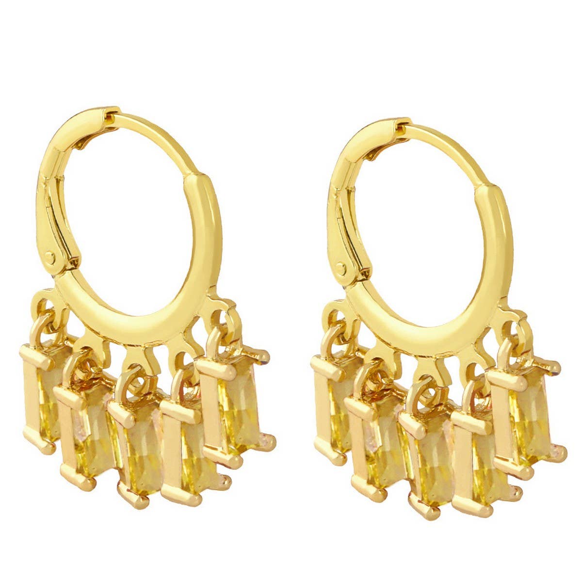 RECTANGULAR COLORED ZIRCON TASSEL EARRINGS_CWAJE1006