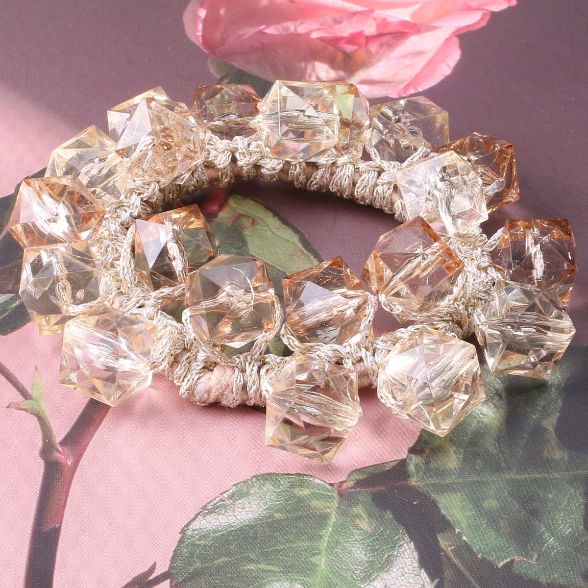 Elegant Crystal Scrunchie Fashion Hair Tie_CWAHA6864