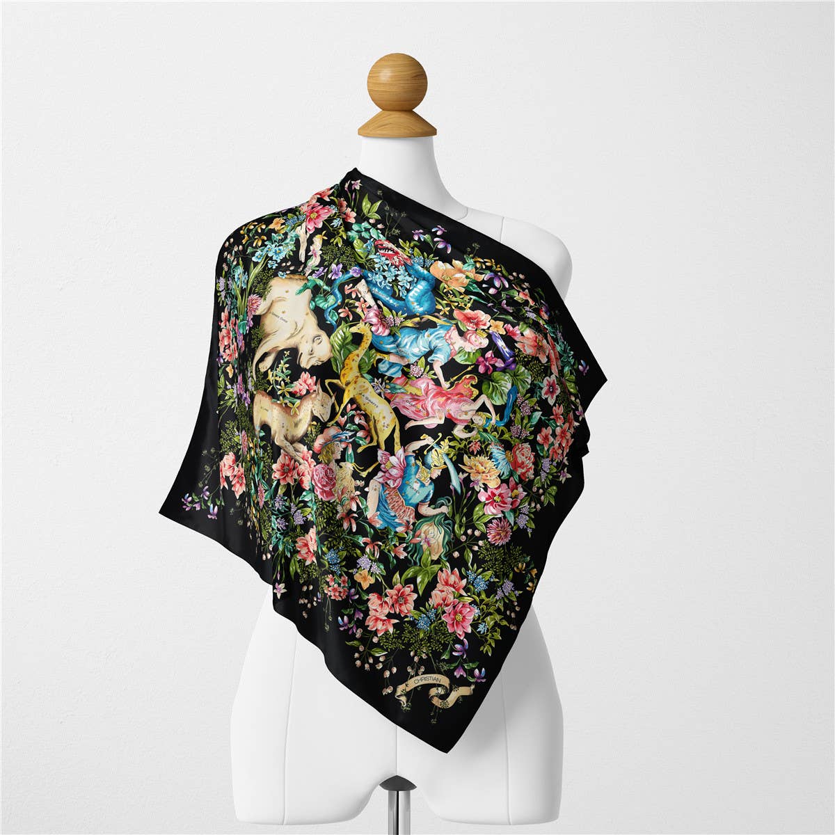 Elegant Floral Twill Satin Scarf for Shawl Wrap