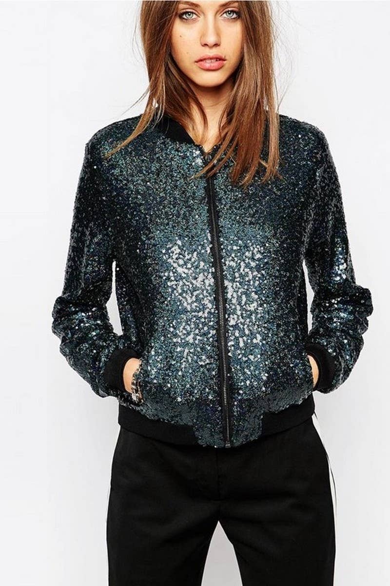 CWOCO1128_SEQUINED LONG SLEEVE ZIP-UP BASEBALL JACKET