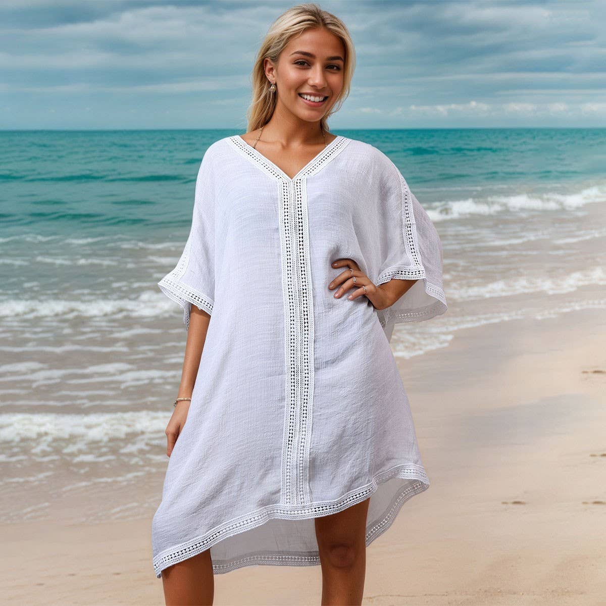 Loose Fit Bamboo Cotton Beach Cover-Up, Plus Size