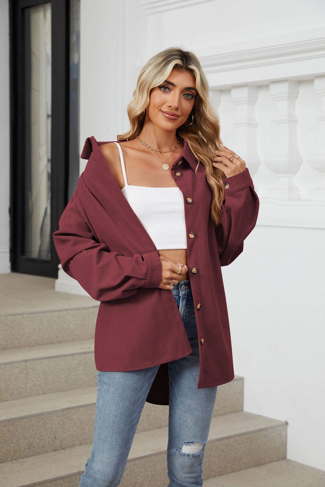 LAPEL BUTTON-DOWN LONG-SLEEVED SHIRT JACKET