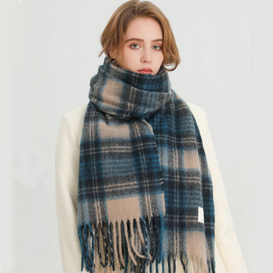 Vintage Plaid Colorblock Fringe Scarf Wrap