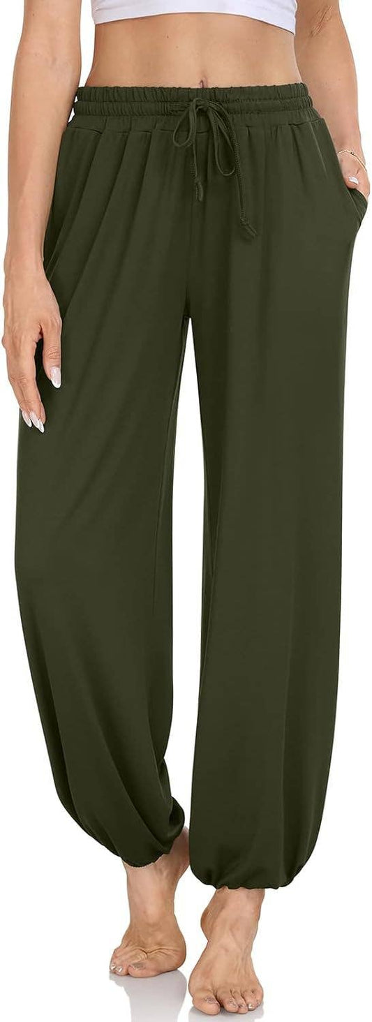 Solid-colored drawstring and loose trousers