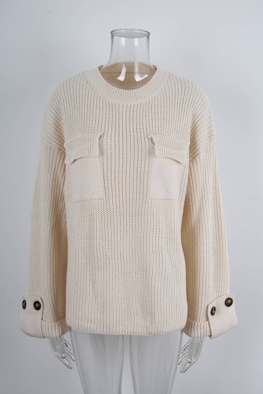 Slouchy breeze long sleeve pocket knit sweater