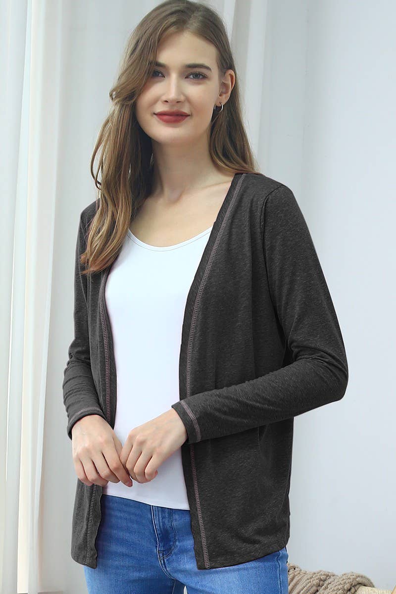 CWOCAL542_SOFT COLOR CONTRAST OVERLOCK KNIT CARDIGAN