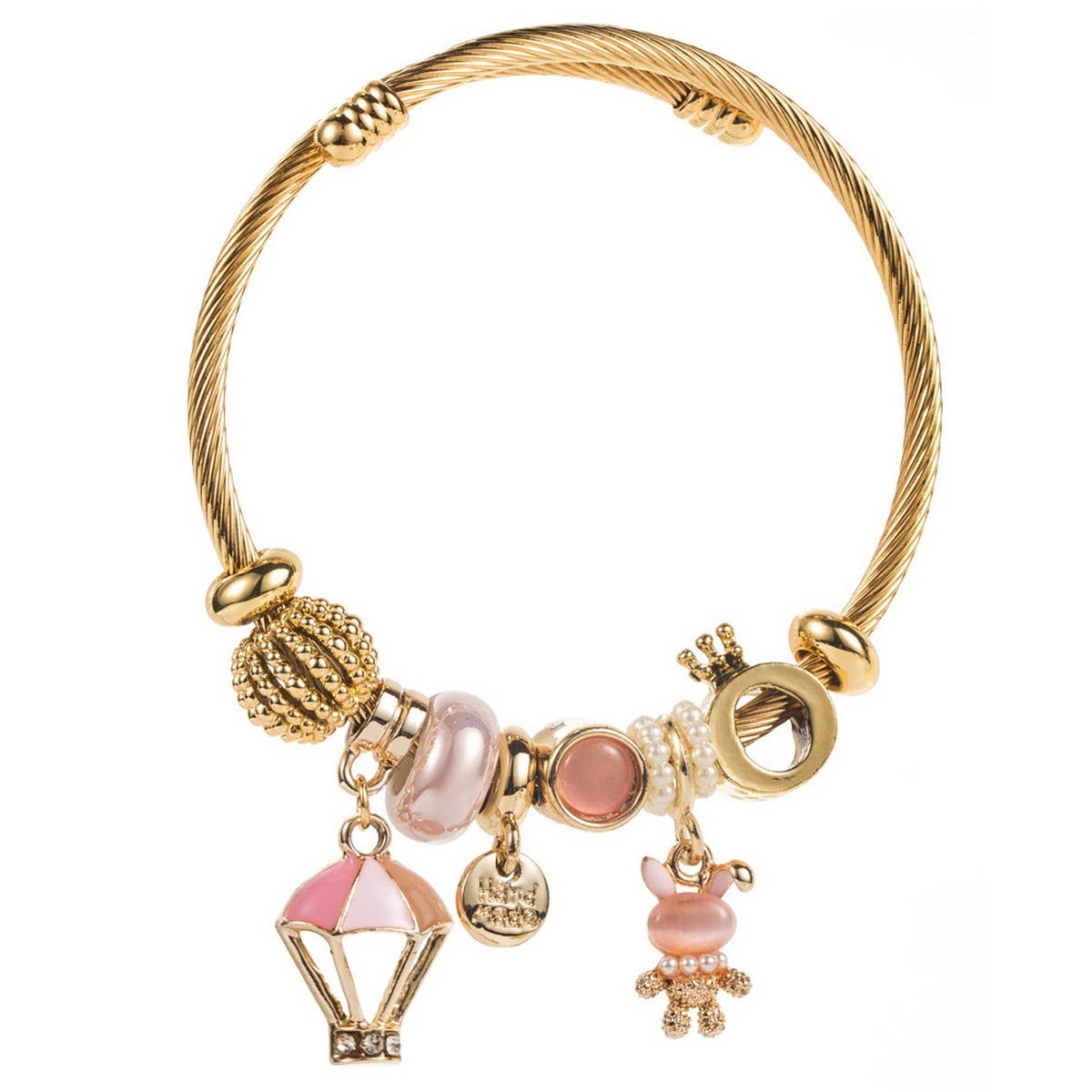 Rhinestone Balloon & Bunny Alloy Bracelet