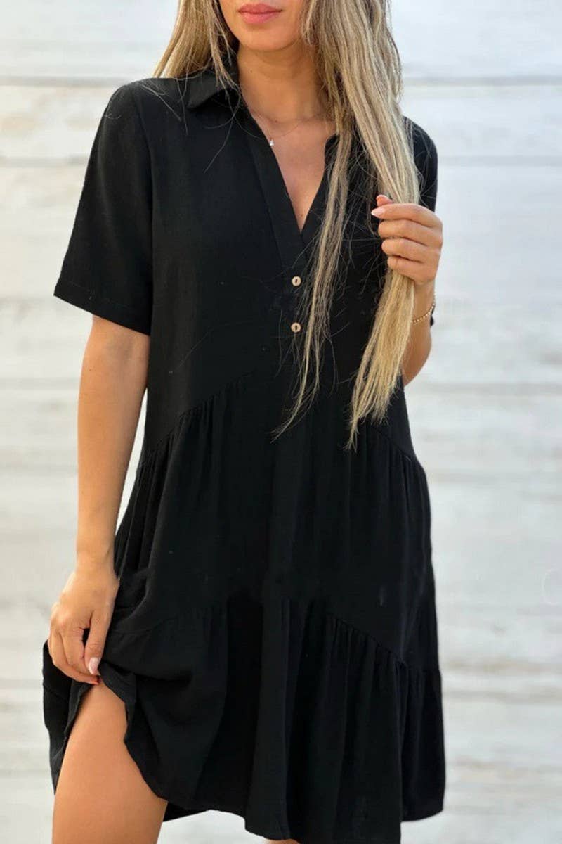 CWDSD8229_SUMMER LOOSE SOLID COLOR LAPEL CASUAL DRESS