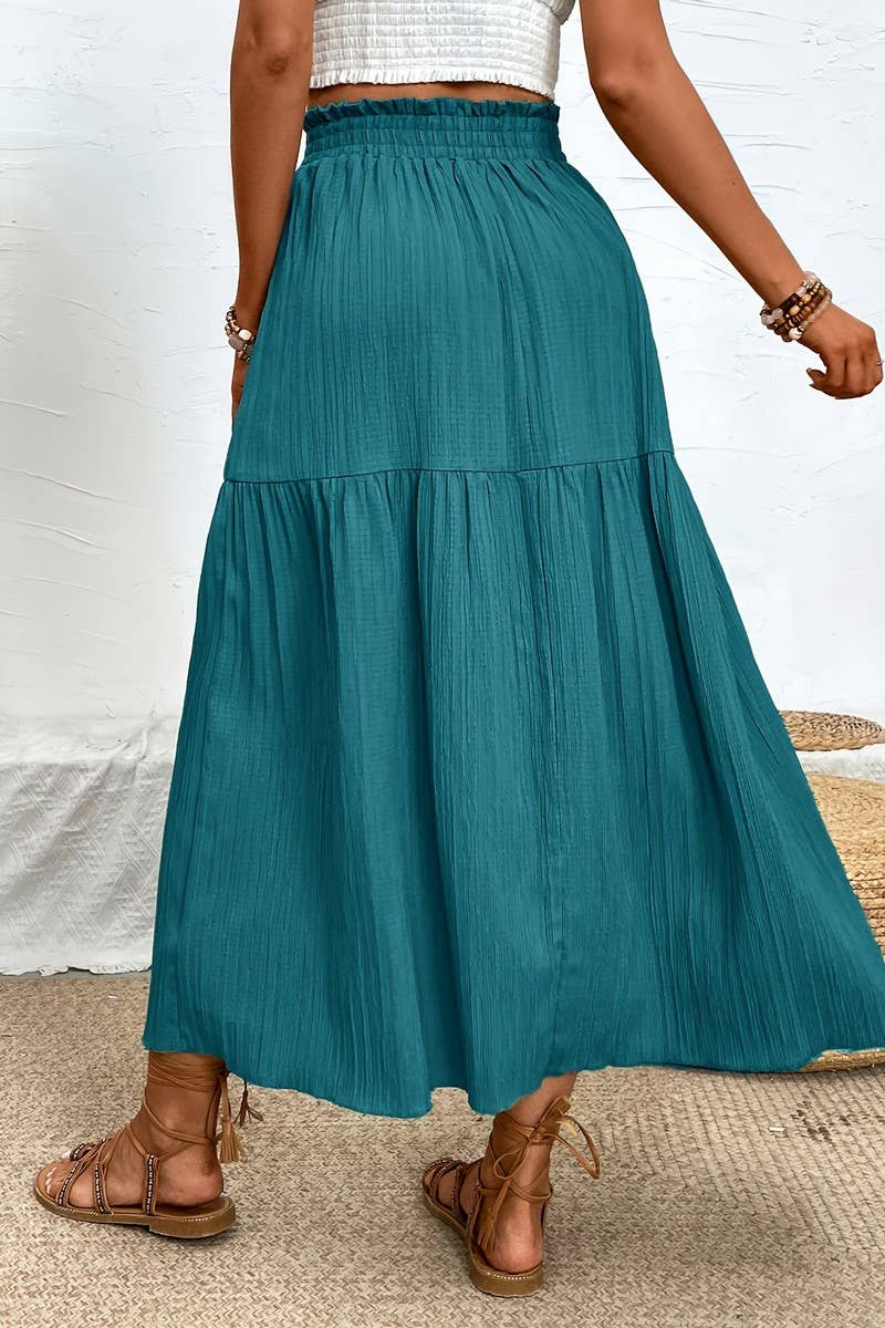 CWBLS0442_SPRING AND SUMMER HIGH-END SLIT RUFFLE SKIRT