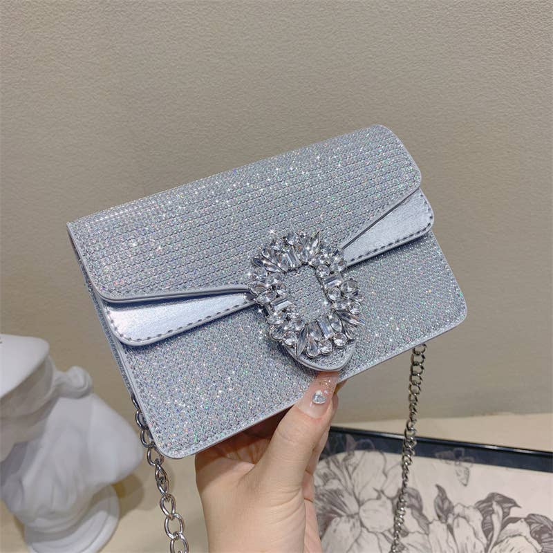 Trendy diamond-encrusted chain square bag