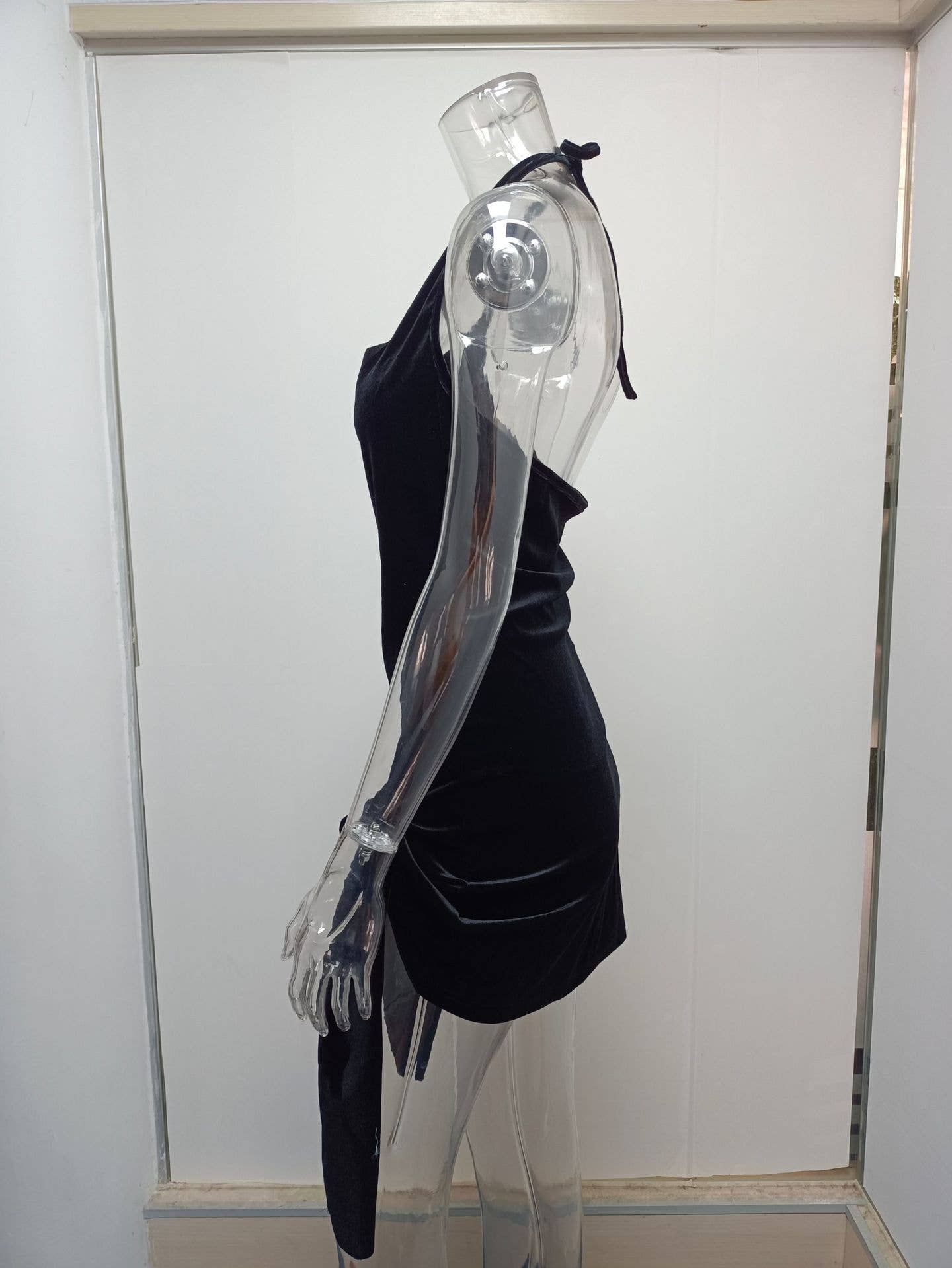 A halter cutout lace-up and slit dress