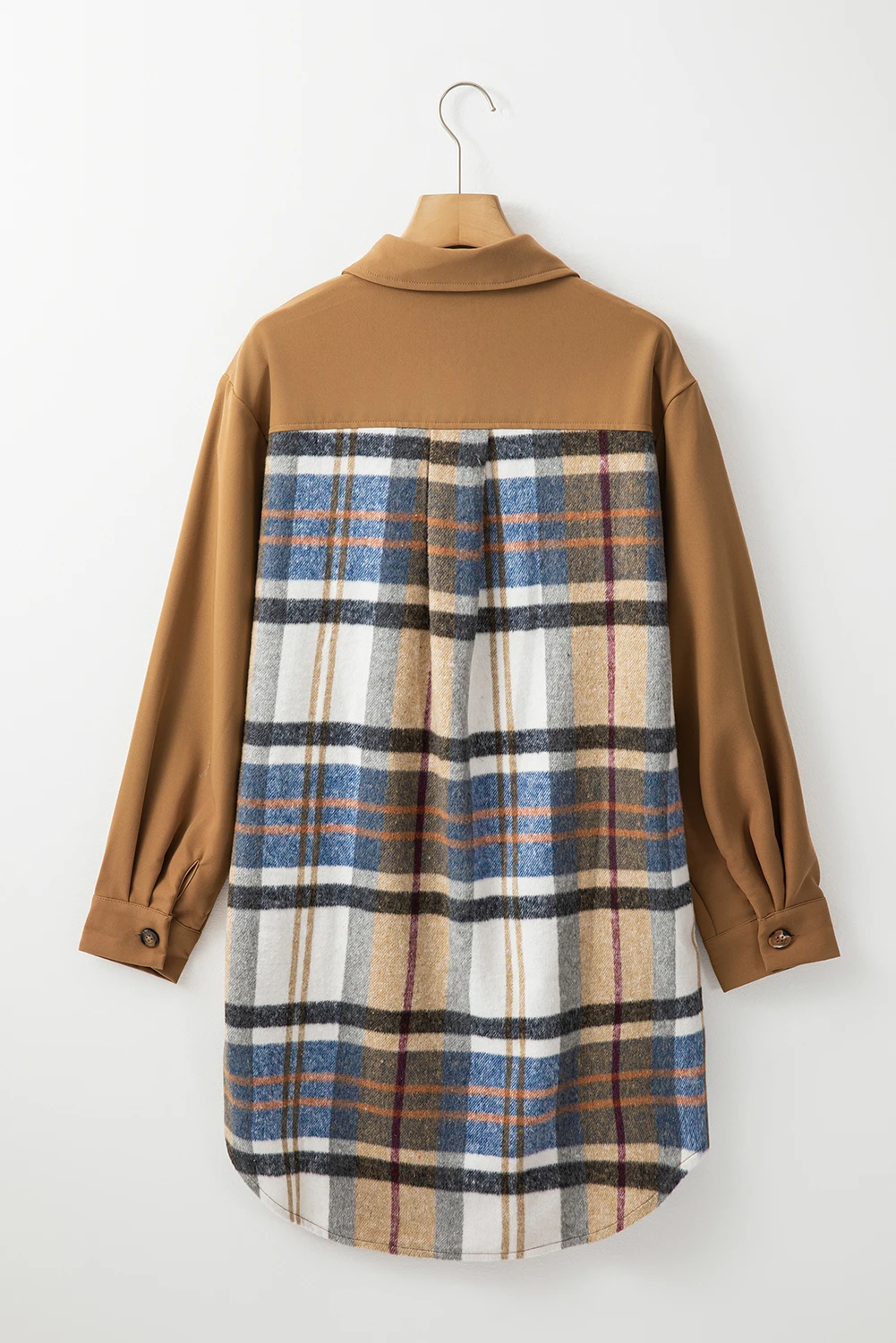 SINGLE BREASTED PLAID LOOSE POCKET SHIRT DRESS