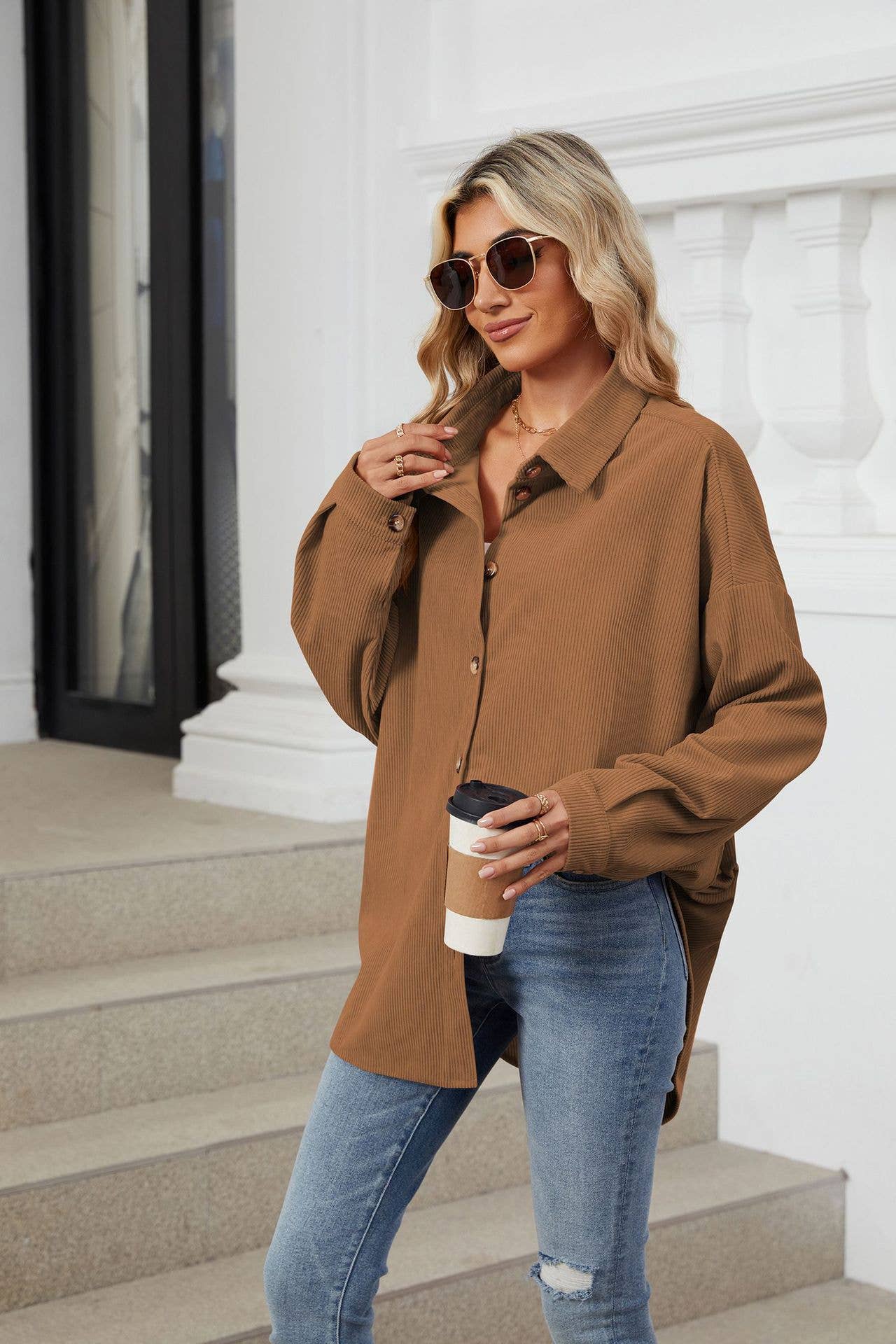 LAPEL BUTTON-DOWN LONG-SLEEVED SHIRT JACKET