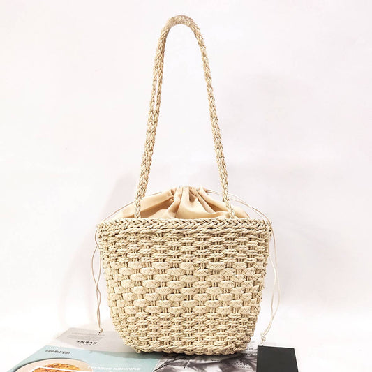 WOMEN HAND-WOVEN BUCKET STRAW BAG_CWAB0817